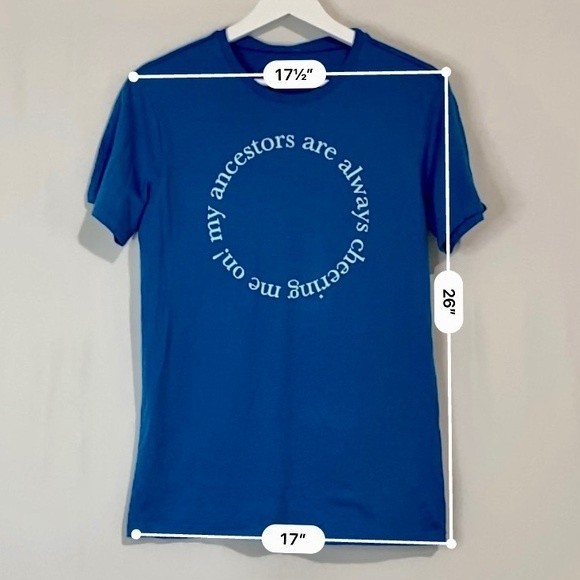 JZD Women’s My Ancestors Are Always Cheering Me On Graphic Tee Shirt Blue NWT - Picture 4 of 6